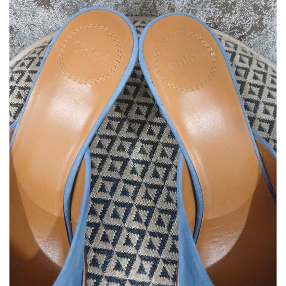Chloe Oli‎ Blue Suede Mule Sandal Women's Size 37  1/2 US 7 - Picture 4 of 9